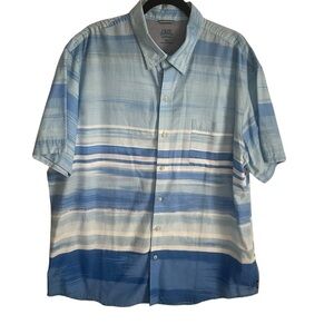 Izod Saltwater XXL Blue Relaxed Classics Button-Down Short Sleeve Shirt striped